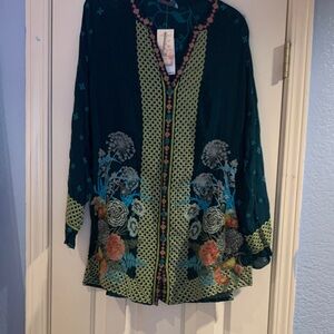 Johnny Was Teal Floral Embroidered knee length dress or tunic